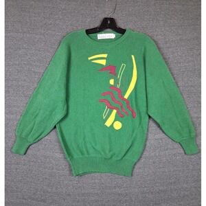 VTG Linea Donna Womens Sweater M Green Abstract 100% Cotton Dolman Retro Art 80s